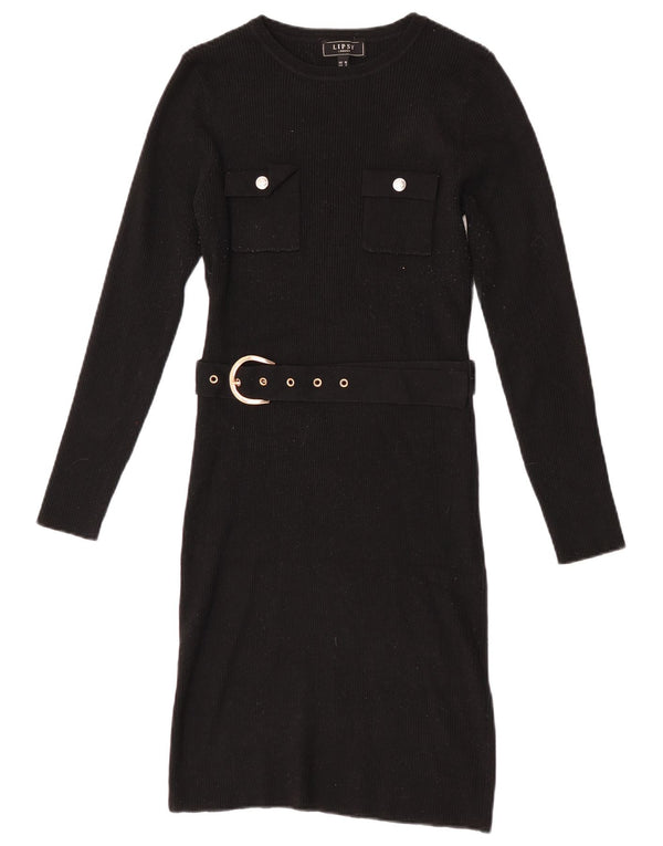 Vestido estilo jersey estilo militar de mujer de Lipsy UK 40 Small Black Polyamide