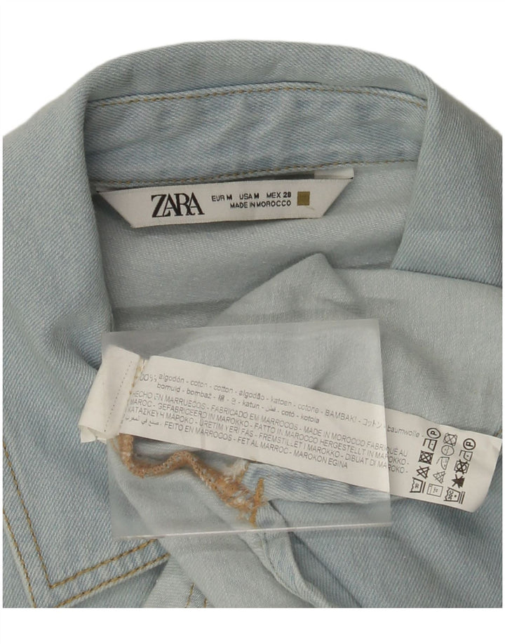 Zara Camisa Vaquera Corta Para Mujer UK 44 Algodón Azul Medio
