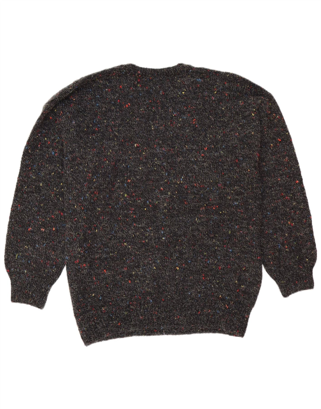 Vintage hombres cuello redondo jersey suéter grande negro moteado