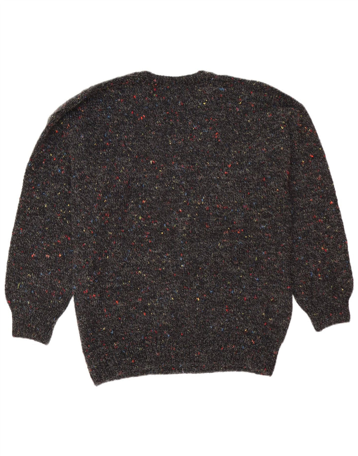 Vintage hombres cuello redondo jersey suéter grande negro moteado