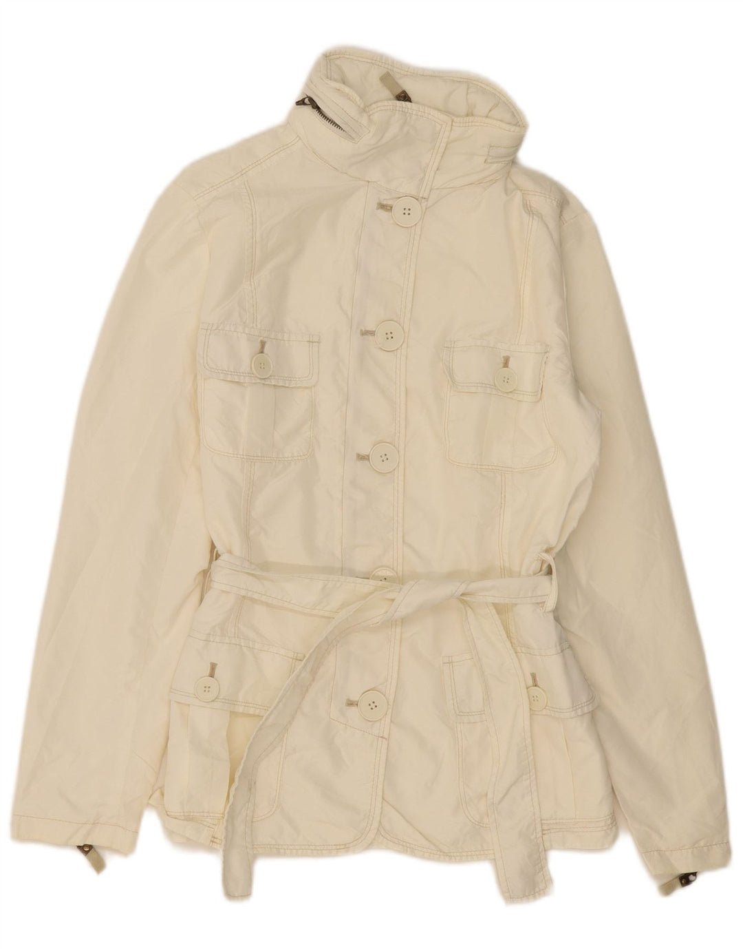Zara Mujer Chaqueta Utilitaria Con Capucha UK 10 Small Off White Nylon