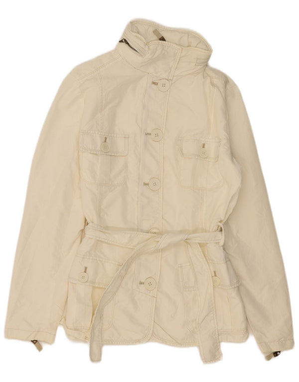 Zara Mujer Chaqueta Utilitaria Con Capucha UK 10 Small Off White Nylon
