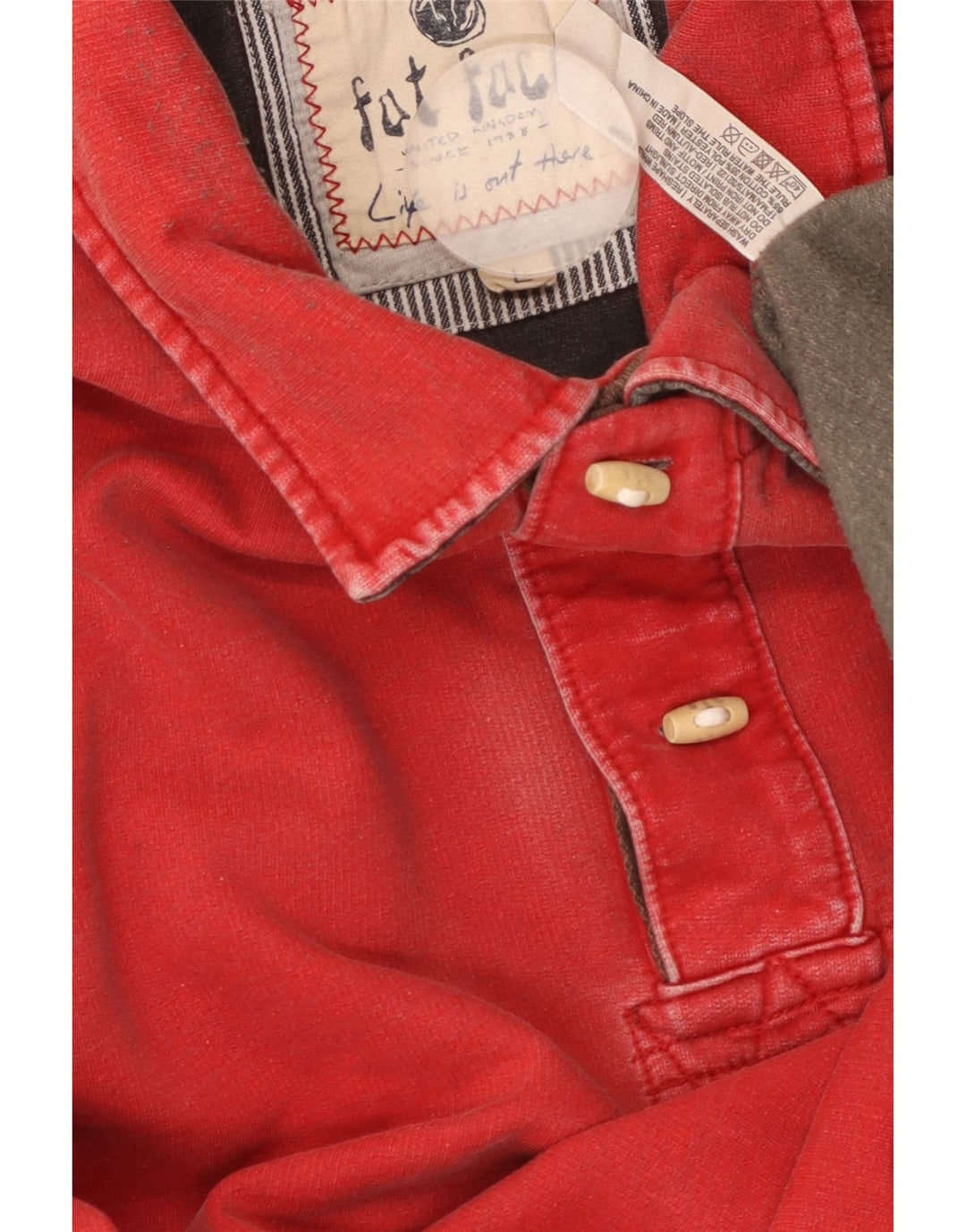 FAT FACE Sudadera con Cuello y Botones para Hombre Jersey Grande de algodón Rojo