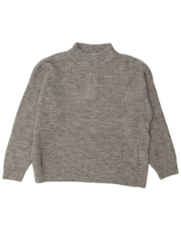Marks & Spencer Jersey con cuello y cremallera para mujer, talla 44, talla grande, color gris moteado
