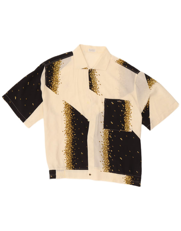 Vintage hombres camisa de manga corta grande off blanco geométrico