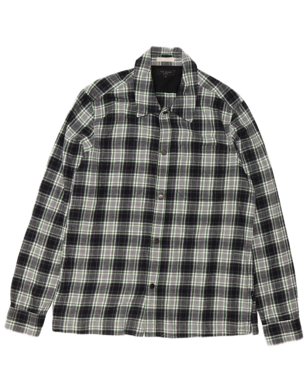 Ted Baker Camisa de franela para hombre Talla 3 Algodón a cuadros verde mediano