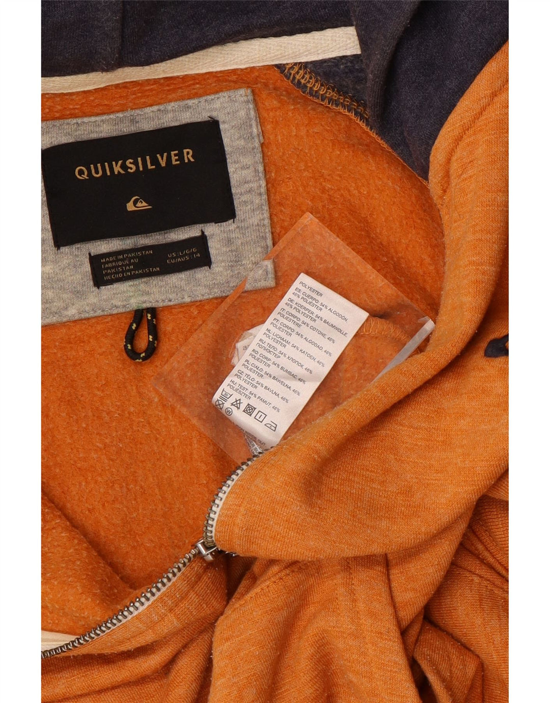 QUIKSILVER Suéter con capucha y cremallera para mujer UK 40 Grande Naranja Colorblock Algodón