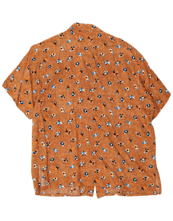 Vintage mujer oversize patrón abstracto camisa blusa Reino Unido 10 pequeño marrón