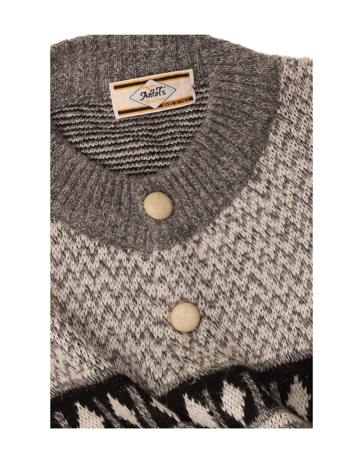Vintage hombres Cardigan suéter grande gris Argyle/Diamante