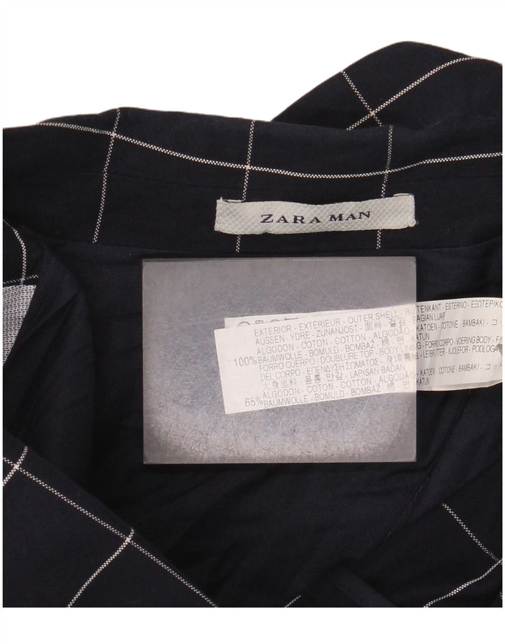 Zara Chaqueta tipo blazer de 2 botones para hombre EU 46 Small Azul marino Cuadros Algodón
