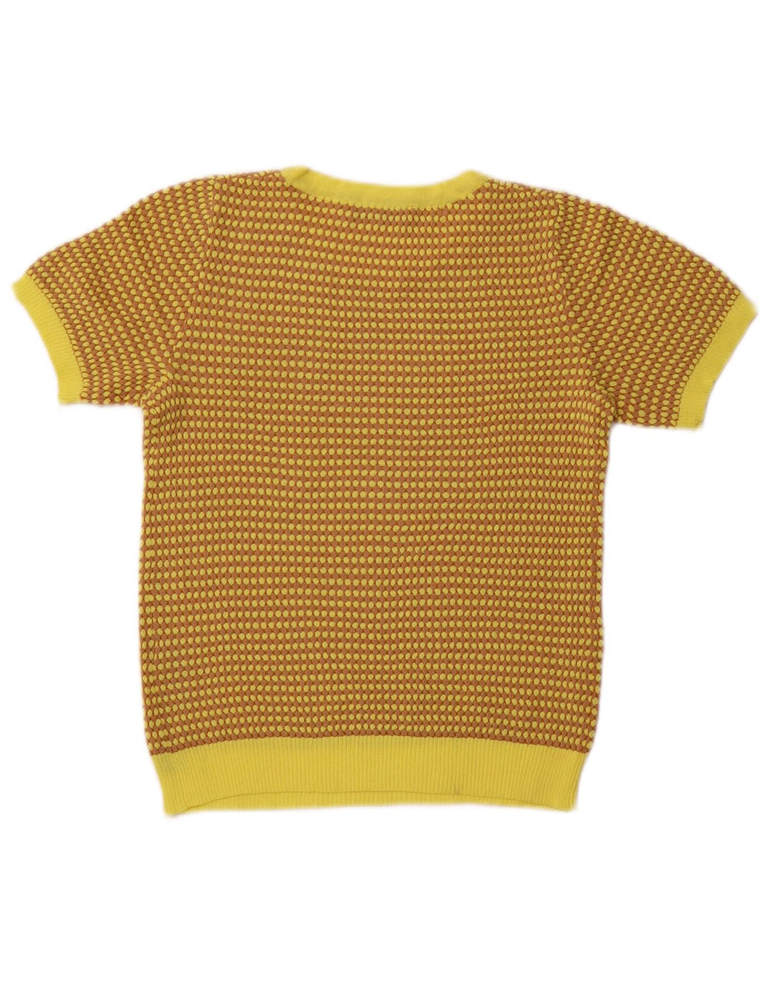 ZARA Mujer Crop Crew Neck Jumper Sweater UK 8 Small Amarillo Geométrico