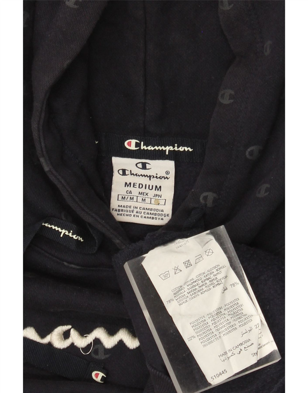 CHAMPION Jersey con capucha gráfica para mujer Reino Unido 12 Algodón azul marino mediano