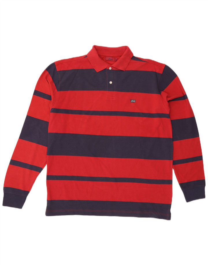 ASICS Polo de manga larga para hombre de algodón a rayas rojas grandes