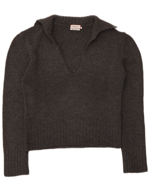 Max & Co. Jersey corto con cuello tipo polo para mujer, talla 40, talla grande, lana virgen gris
