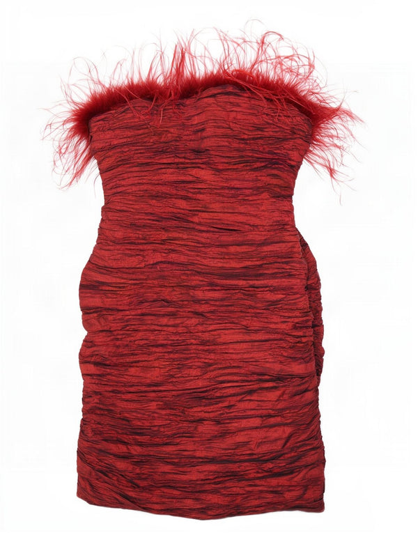 Vintage mujer vestido bodycon sin tirantes Reino Unido 12 Borgoña medio