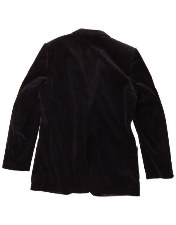 Vintage hombres terciopelo Blazer chaqueta Reino Unido 36 pequeño azul marino Houndstooth algodón