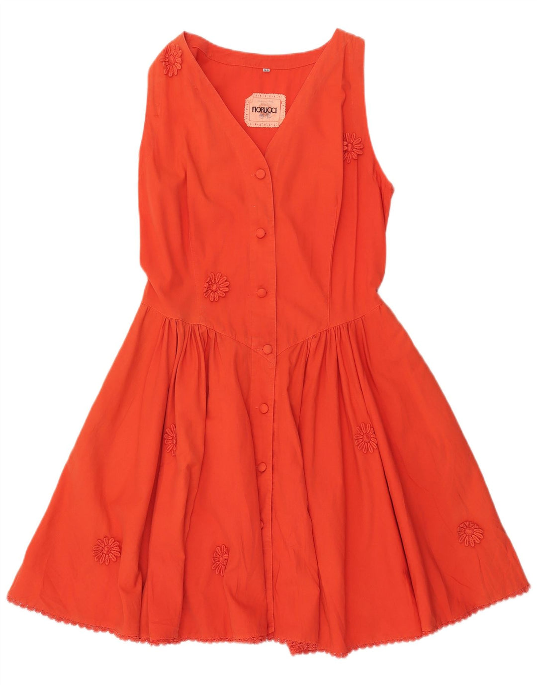 FIORUCCI Vestido evasé sin mangas para mujer IT 46 Algodón floral naranja grande