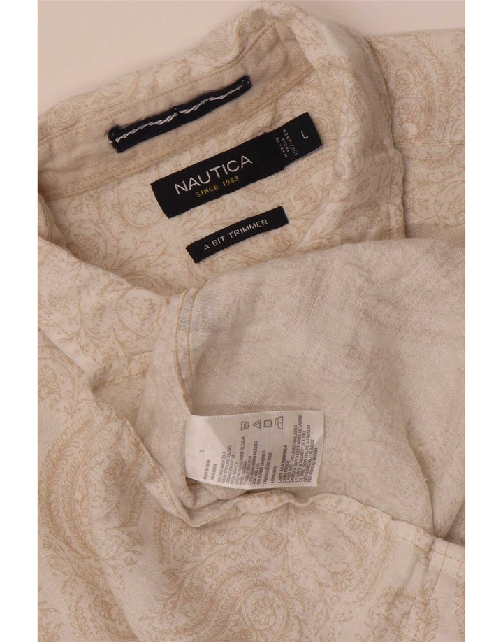Camisa Nautica Hombre Grande Beige Paisley Lino