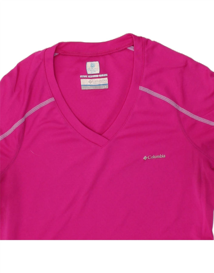 COLUMBIA Womens Crop T-Shirt Top UK 8 Small Pink Polyester Vintage Columbia and Second-Hand Columbia from Messina Hembry 