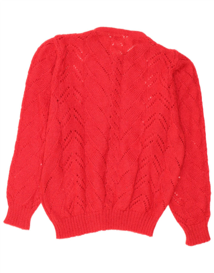 Vintage mujeres ver a través de suéter cardigan de gran tamaño Reino Unido 14 rojo medio
