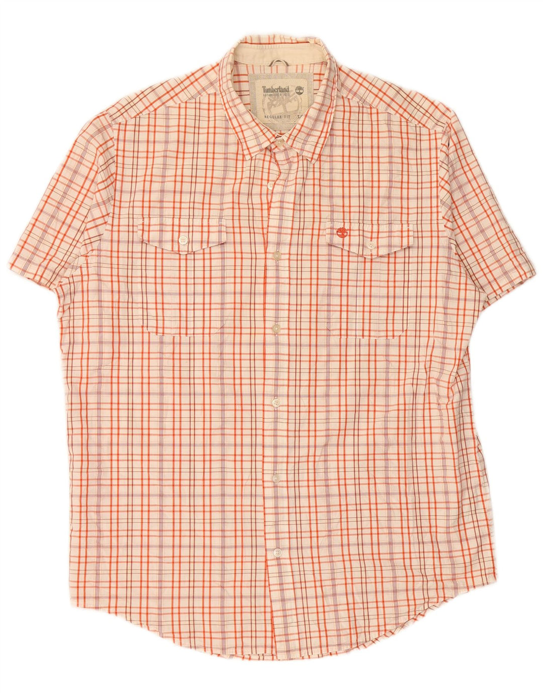 TIMBERLAND Camisa de manga corta de corte regular para hombre de algodón a cuadros blancos grandes