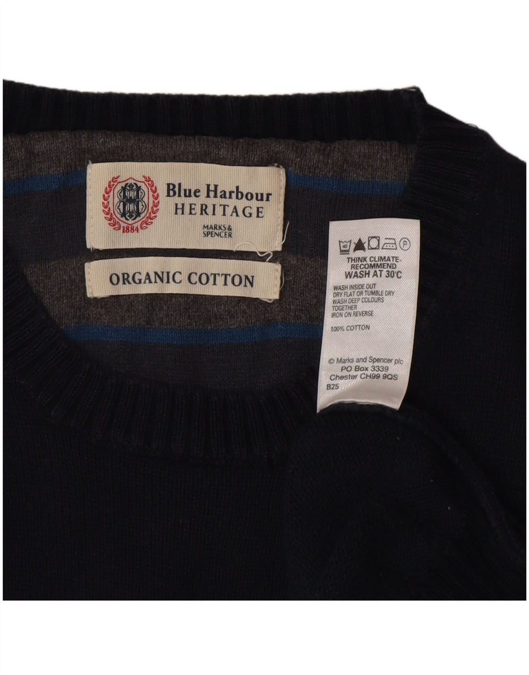 Marks & Spencer Jersey de cuello redondo para hombre de algodón azul marino mediano