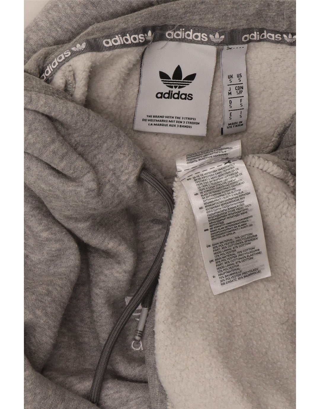 ADIDAS Mens Hoodie Jumper Small Grey Cotton Vintage Adidas and Second-Hand Adidas from Messina Hembry 