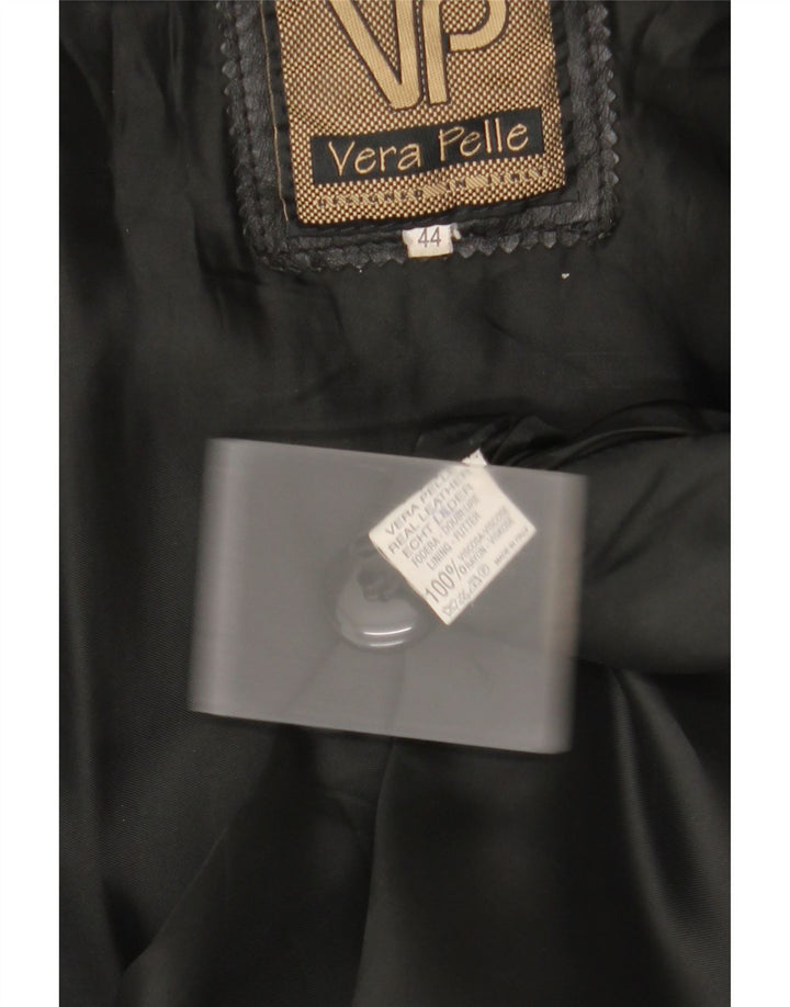 Abrigo de cuero con capucha vintage para mujer IT 44 Cuero negro medio