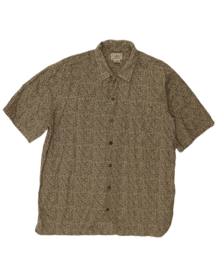 L.L.Bean Camisa de manga corta para hombre Algodón geométrico caqui medio