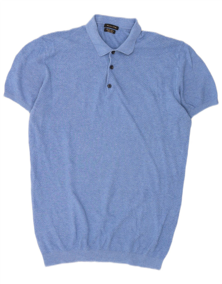 Massimo Dutti Jersey De Manga Corta Con Cuello Polo Hombre Azul Grande
