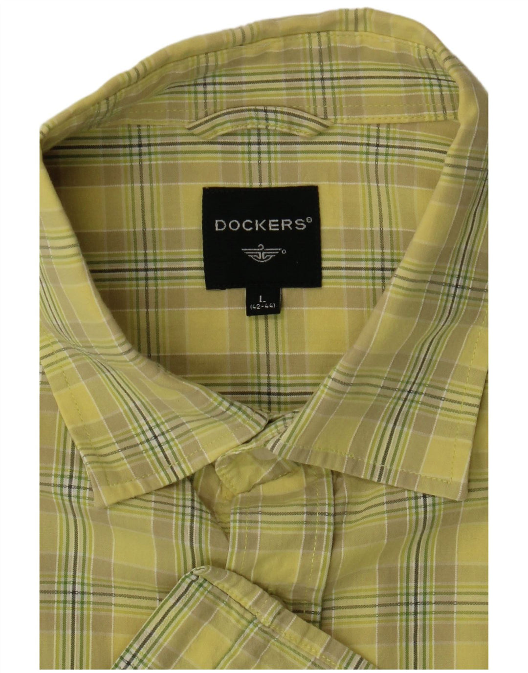 DOCKERS Camisa Manga Corta Hombre Talla 42/44 Large Cuadros Amarillos