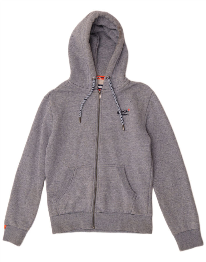 Superdry Sudadera con capucha y cremallera para hombre, talla pequeña, algodón gris