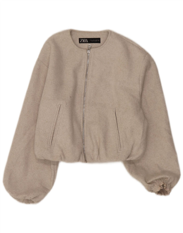 Zara Mujer Crop Chaqueta Bomber Extragrande UK 10 Small Beige Poliéster