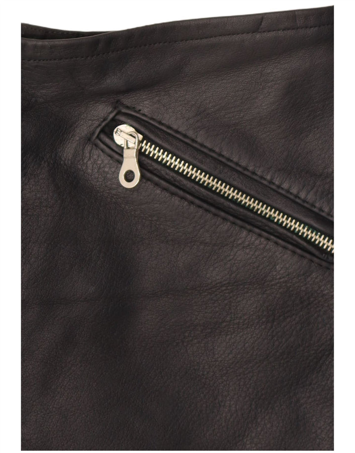 Vintage mujer mini falda de cuero W28 medio negro