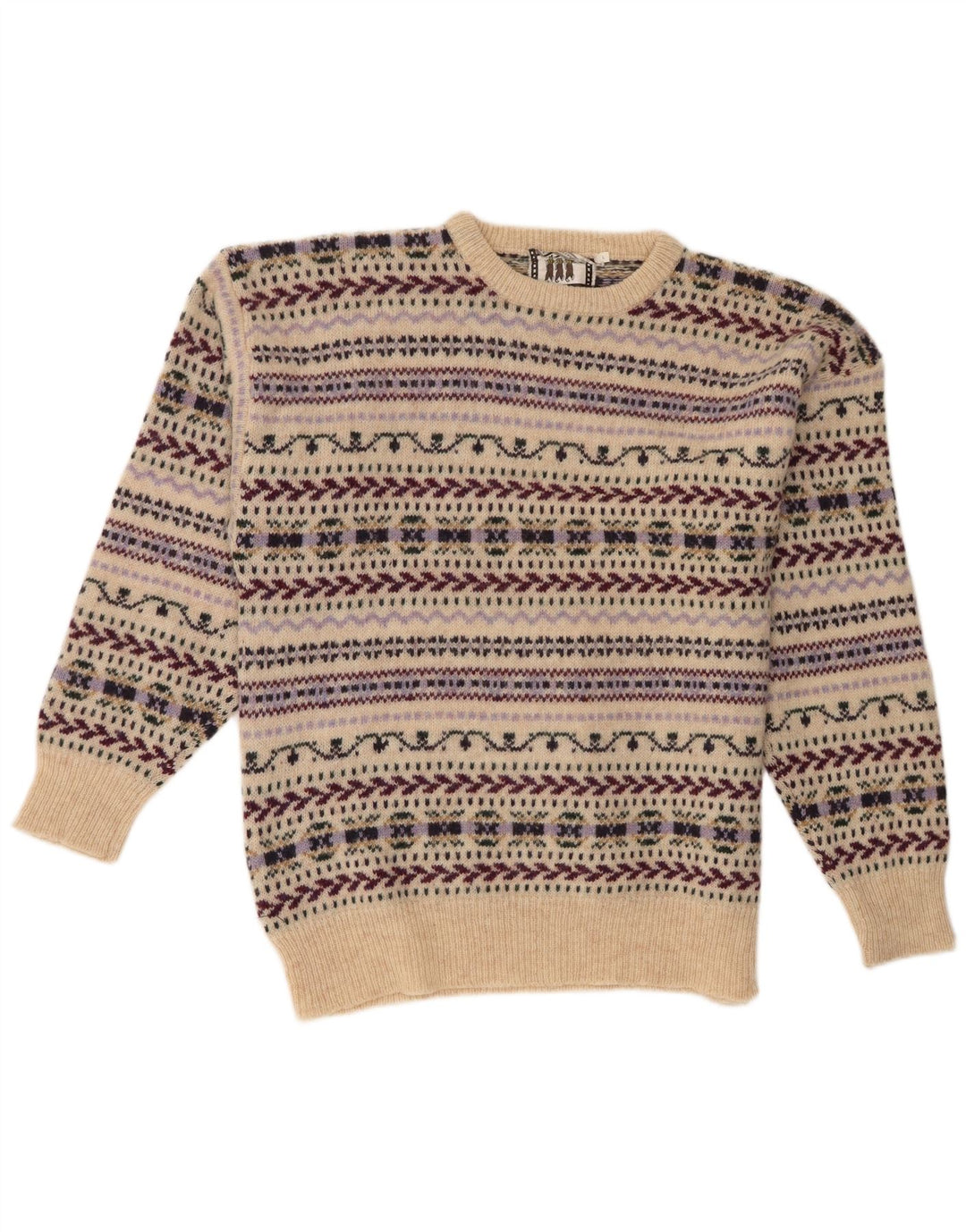Cubus - Jersey de cuello redondo para hombre, talla grande, color beige, lana Fair Isle