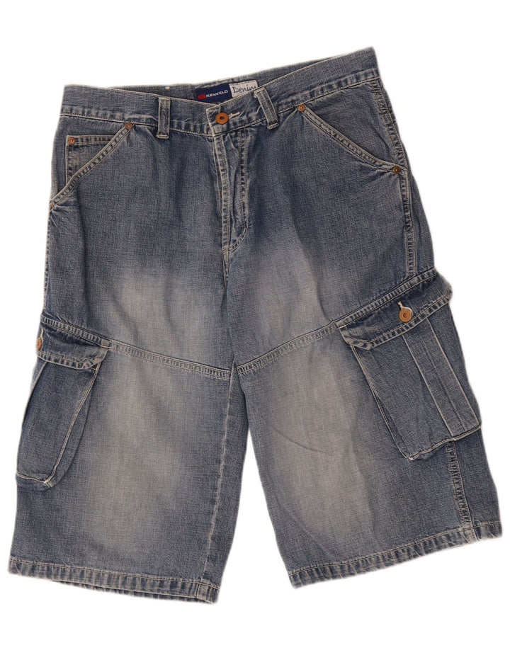 KENVELO Mens Cargo Denim Shorts Medium W30 Blue Cotton
