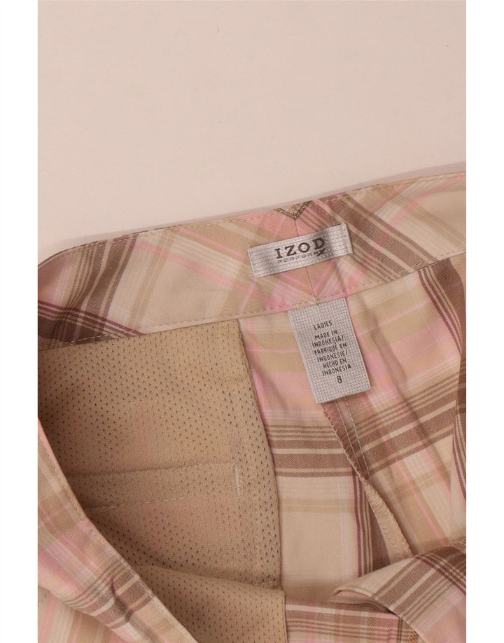 Izod Pantalones cortos chinos para mujer US 8 Medium W32 Pink Check Poliéster