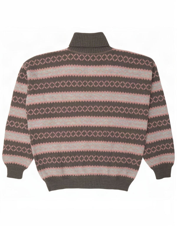 Jersey vintage con cuello alto para hombre XL Lana de alpaca geométrica gris
