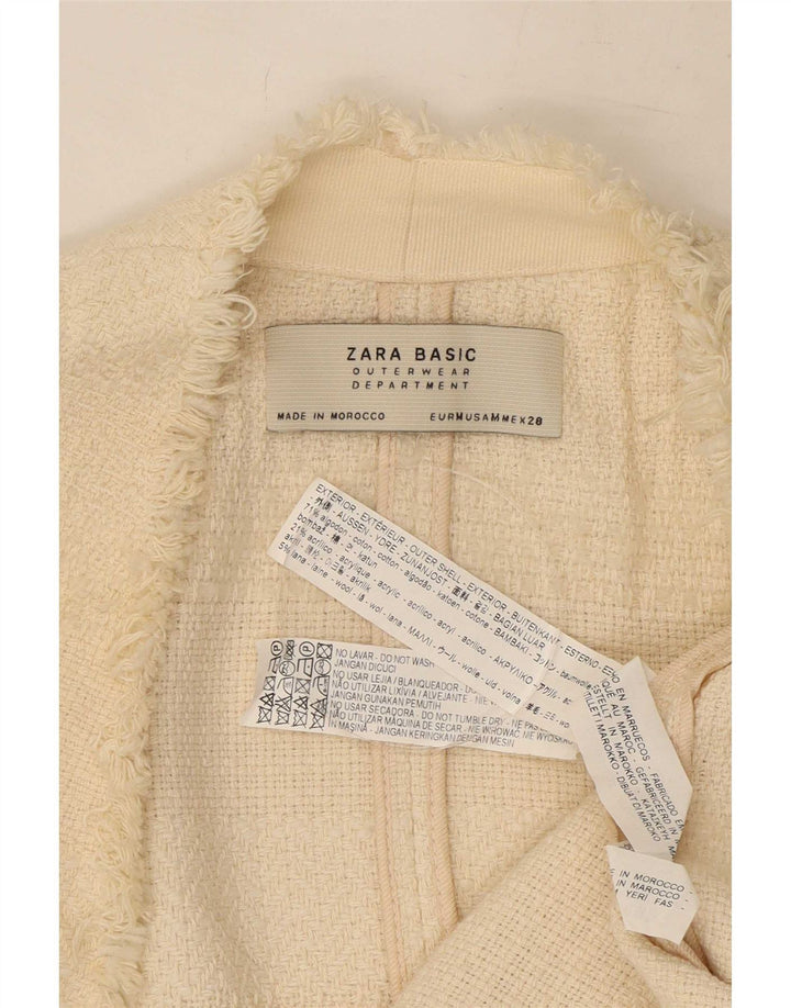 Zara Mujer Abrigo Abierto Reino Unido 12 Medio Off White Algodón