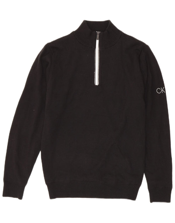 Calvin Klein Suéter tipo jersey con cuello y cremallera para hombre pequeño de algodón negro