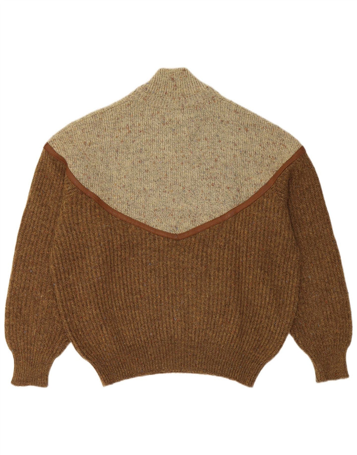 Vintage hombres tortuga cuello jersey suéter grande marrón colorblock