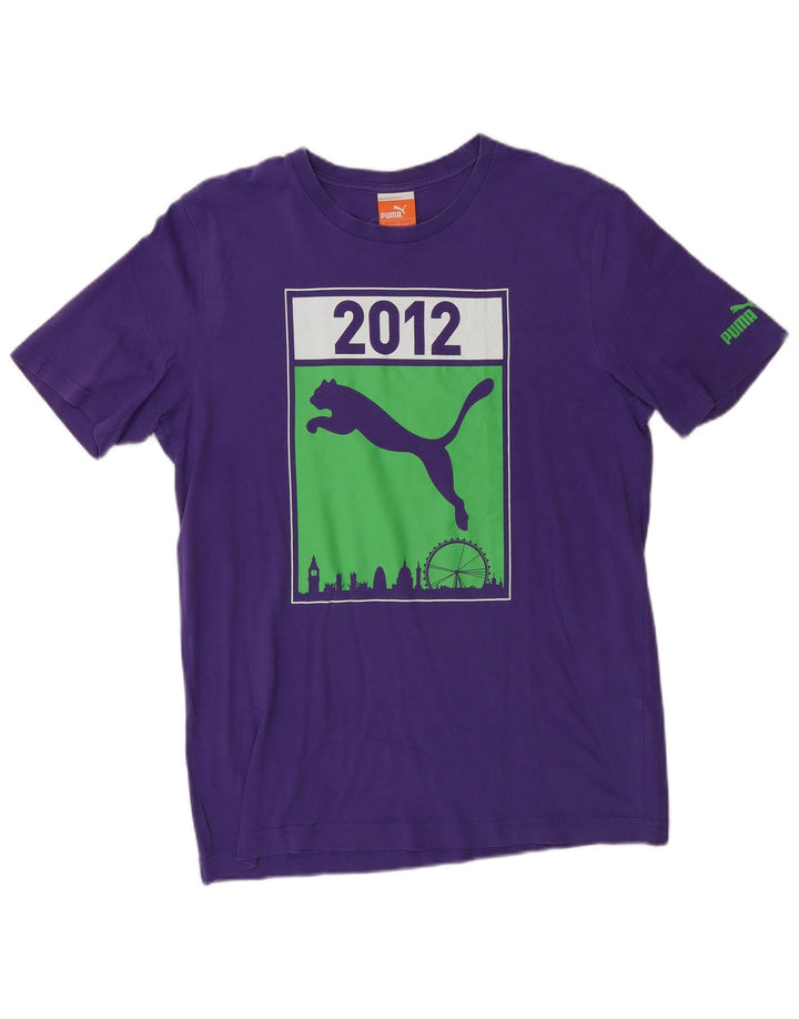 Puma Camiseta gráfica para hombre Top Small Purple Cotton