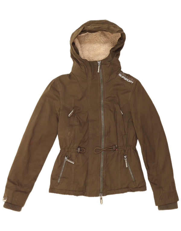 Superdry Chaqueta Parka Sherpa con Capucha para Mujer UK 6 XS Poliéster Caqui