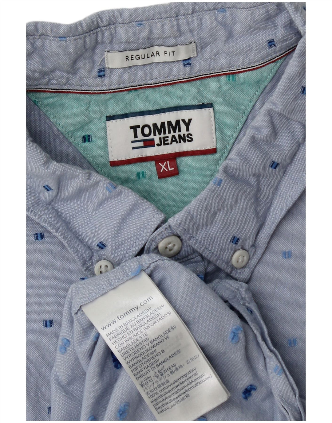 TOMMY HILFIGER Camisa de manga corta Regular Fit para hombre XL Algodón con lunares azules