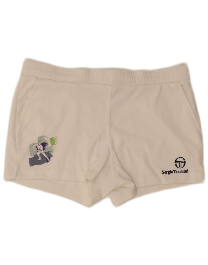 Sergio Tacchini Pantalones cortos deportivos con gráficos para hombre EU 48 Poliéster blanco mediano