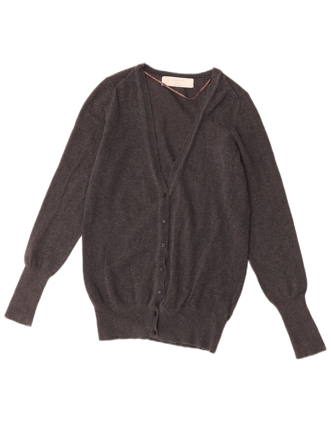Zara Mujer Cárdigan Suéter UK 12 Algodón Gris Medio