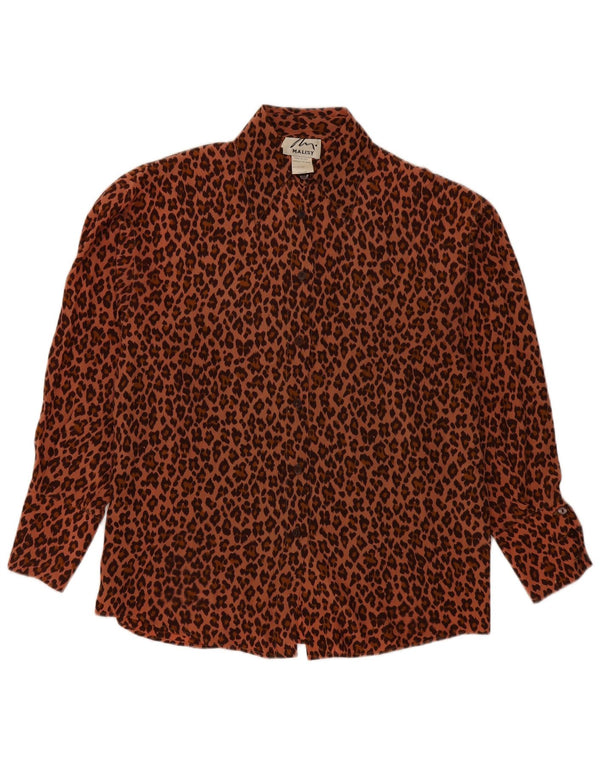 VINTAGE Blusa camisa mujer Reino Unido 20 2XL Marrón Animal Print Seda
