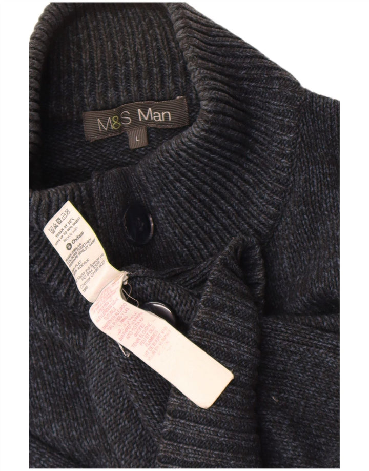 Marks & Spencer Jersey con cuello y botones para hombre, talla grande, moteado en azul marino