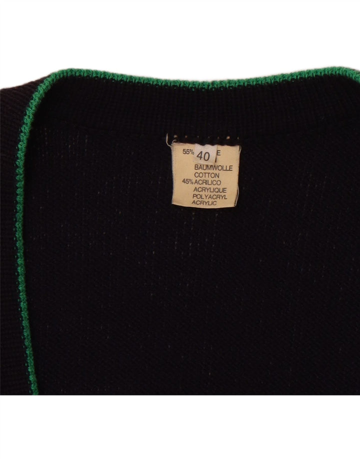 VINTAGE Womens Graphic Cardigan Sweater EU 40 Medium Navy Blue Striped Vintage Vintage and Second-Hand Vintage from Messina Hembry 