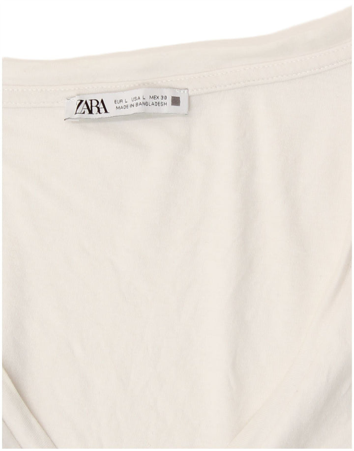 Zara Mujer Camiseta Top UK 46 Large Blanco